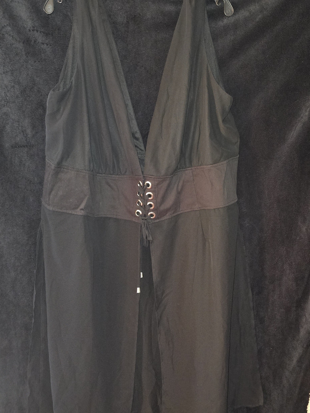 Ashley Stewart Black Sheer Corse Lace Up Top